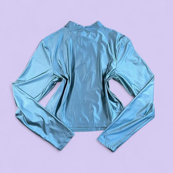 Wild Fable Green Metallic Mock Neck Long Sleeve Top – Size L - Picture 4 of 6